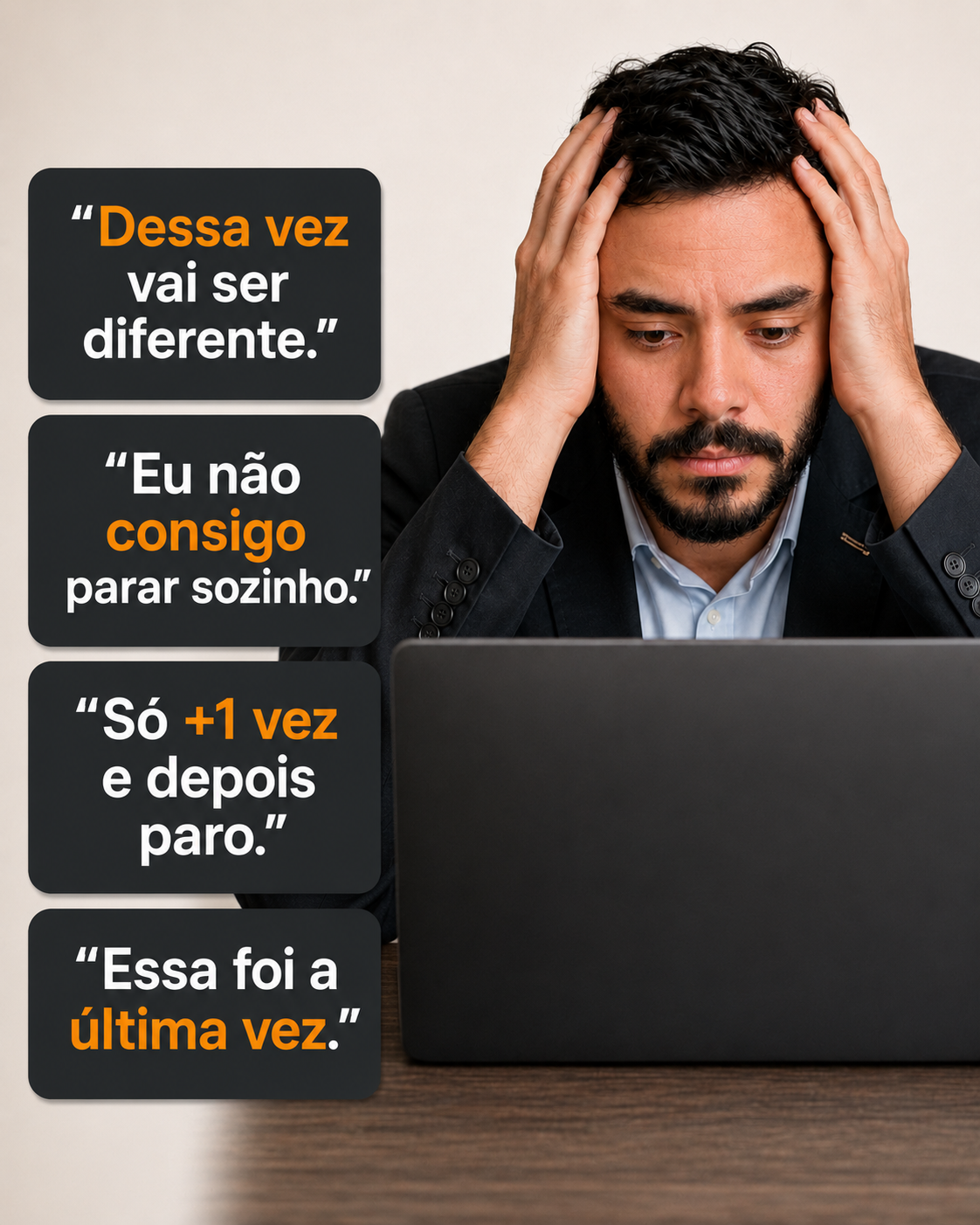 Especialista cansado cercado por pensamentos recorrentes de quem tenta parar sozinho